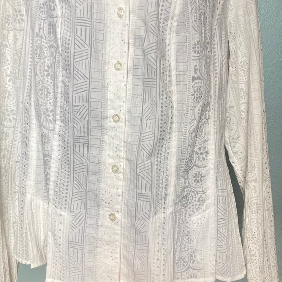 16 R Q T Sheer White Silver Gitter button up shirt overshirt long sleeve - Picture 3 of 8